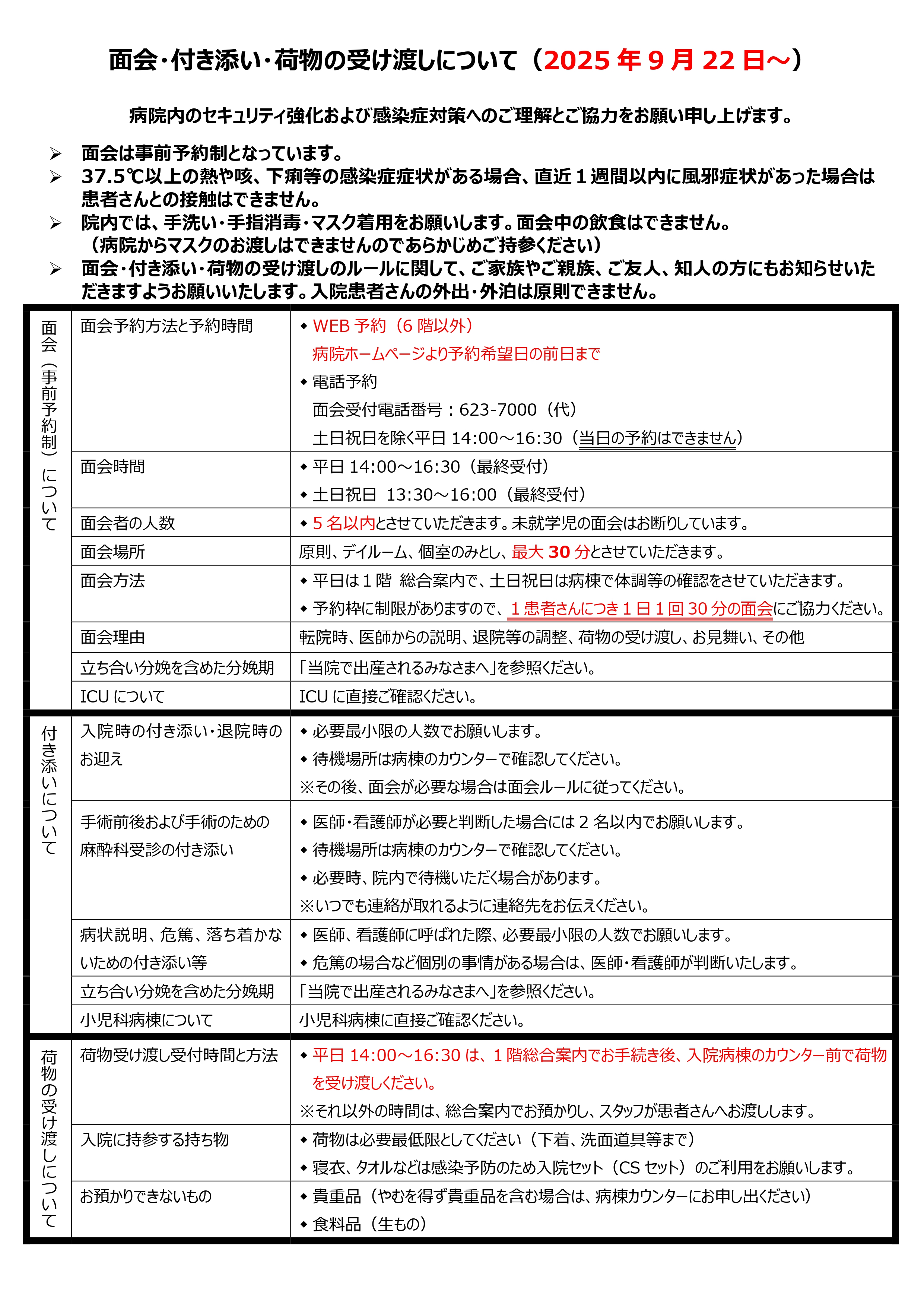 入院患者さんの面会等について